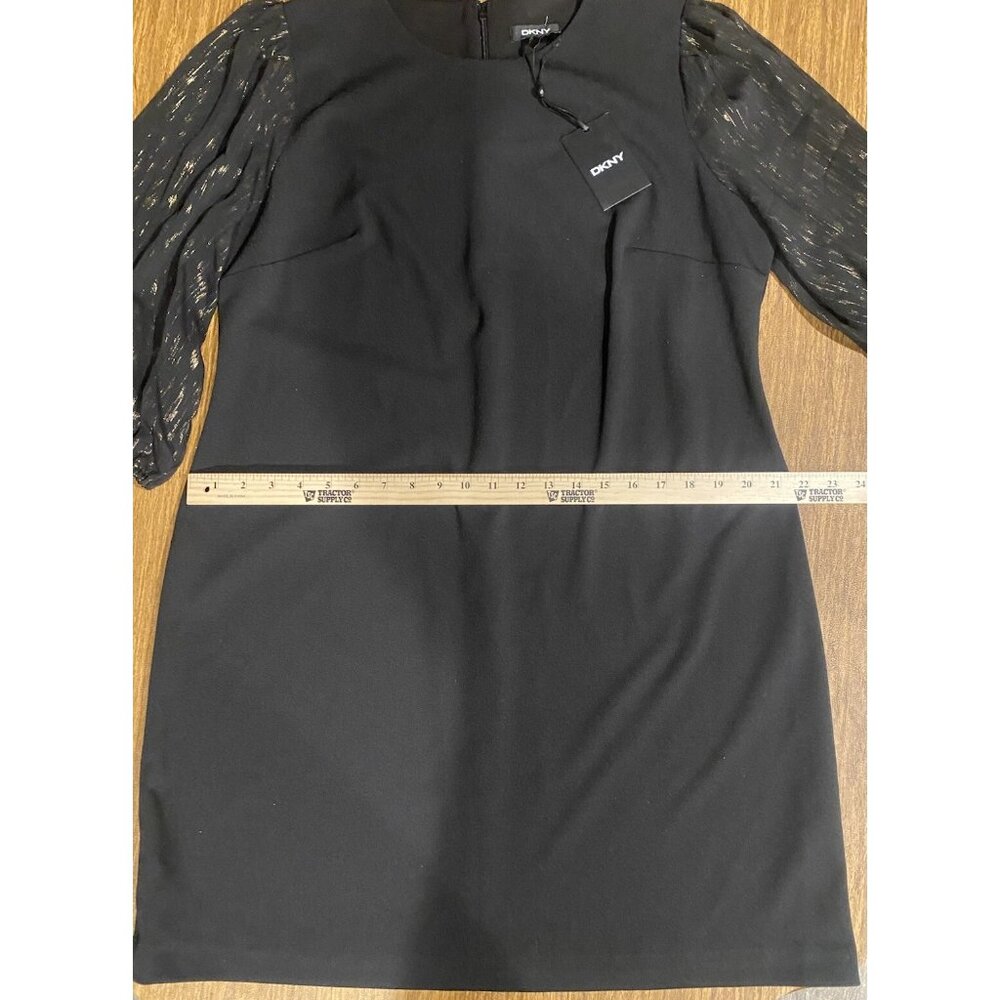 DKNY Knit Dress Womens 16 Combo Metallic Sleeve Stretch Career Professional - Picture 5 of 13